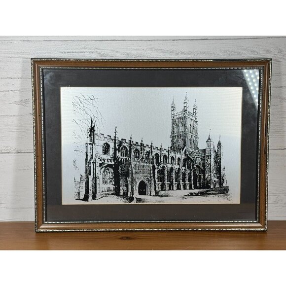 Vintage Etching Gloucester Cathedral Framed Engraving Antique Silver black - Picture 1 of 5